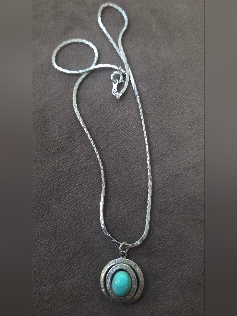 Sterling Silver Pendant Necklace with Turquoise Oval Stone - Vintage Avon